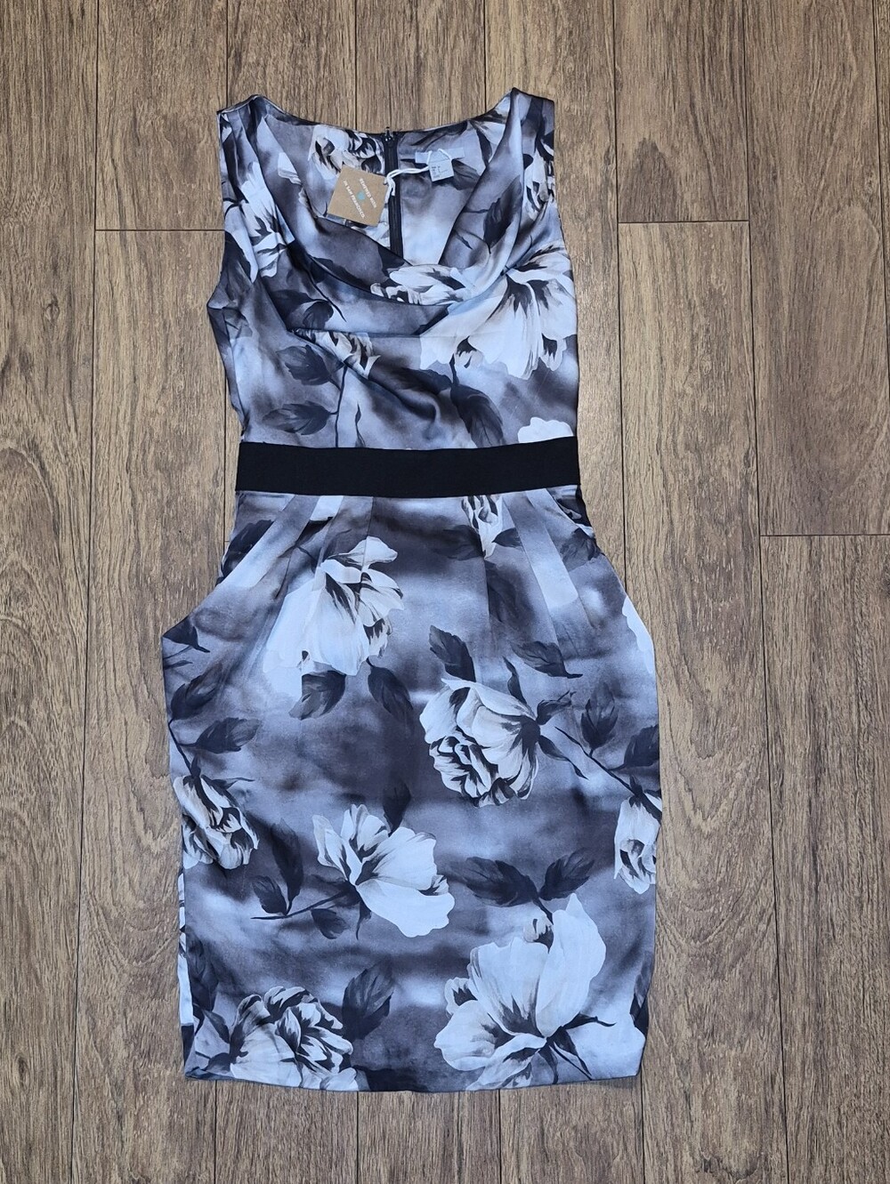 H&M Floral Cowl Neck Cocktail Dress with Pockets